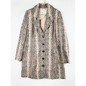 CAbi Women's King Cobra Print Button Front Coat Jacket Ivory Brown Size Large